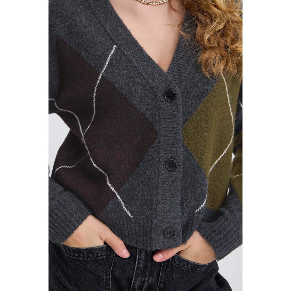 Á manches longues gris dark grey mel. argyle, B.YOUNG