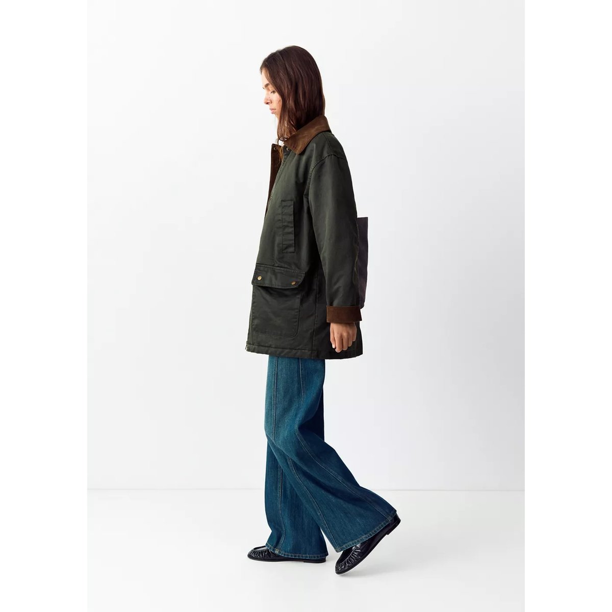 Parka coton en velours côtelé vert moyen, MANGO TEEN