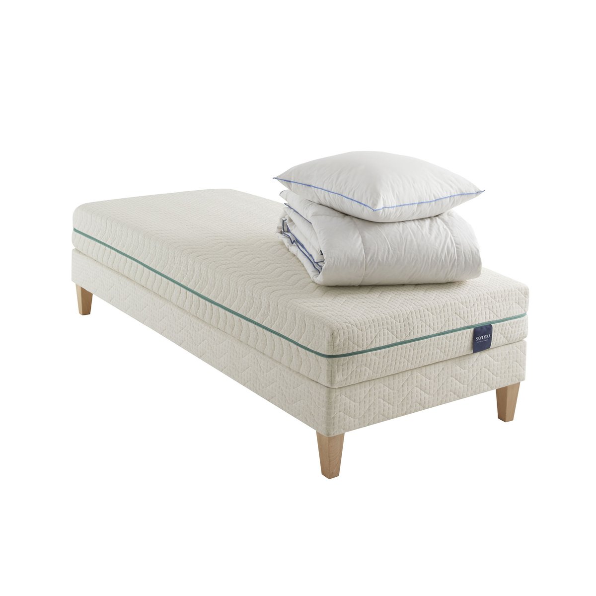 Ensemble matelas naturel latex naturel, sommier, pieds, couette et oreiller Aube 700 ecru, SOMEO