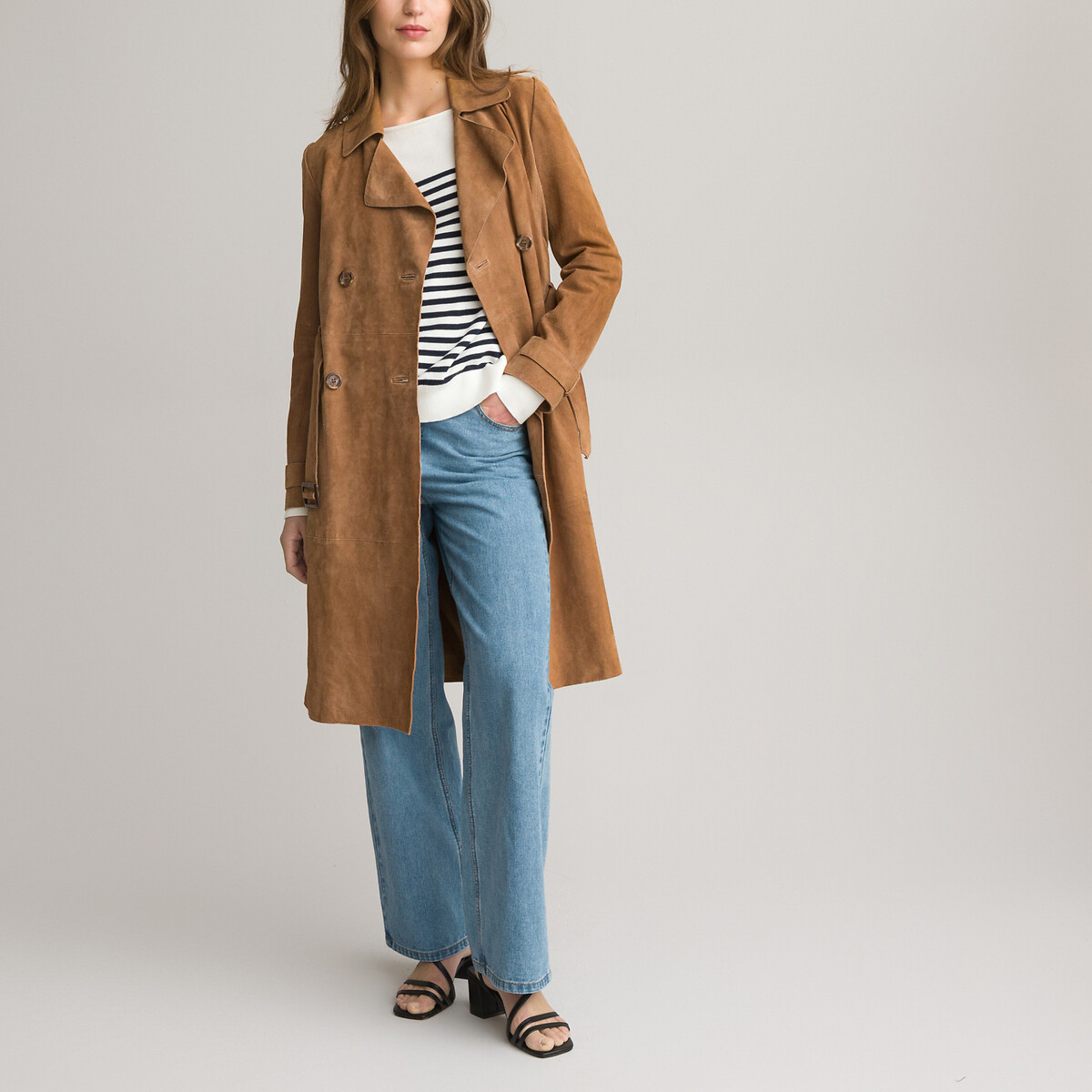 Trench long en cuir camel, LA REDOUTE COLLECTIONS