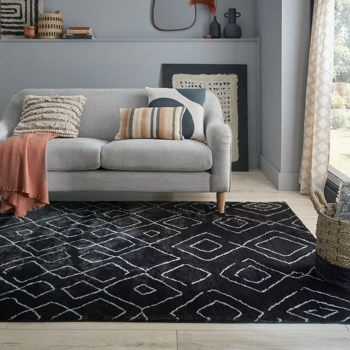 Tapis style berbère ultra-doux RAMIN noir, blanc, NOVATREND