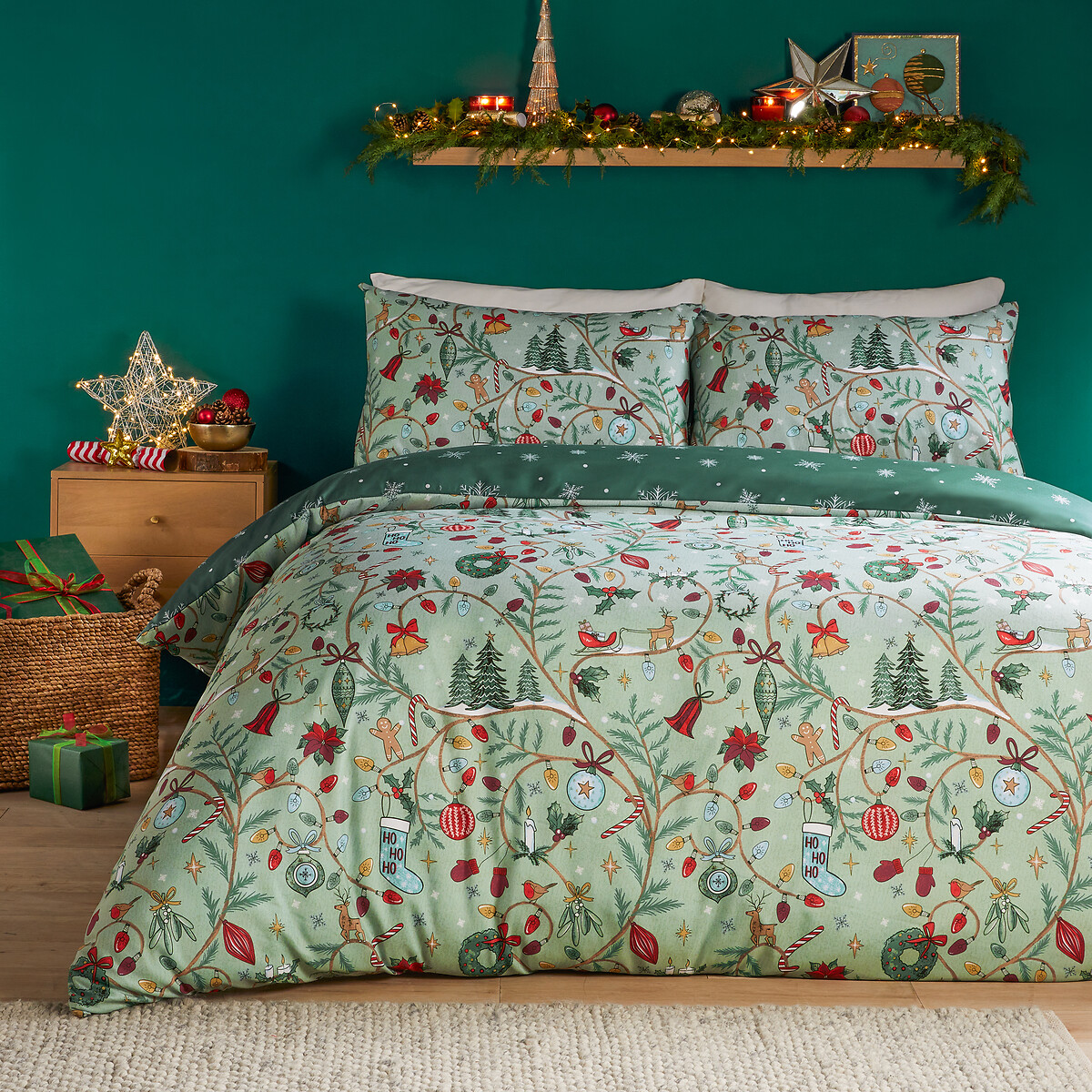 Duvet Day Noelle Soft Touch Reversible Duvet Cover and Pillowcase Set green, DUVET DAY
