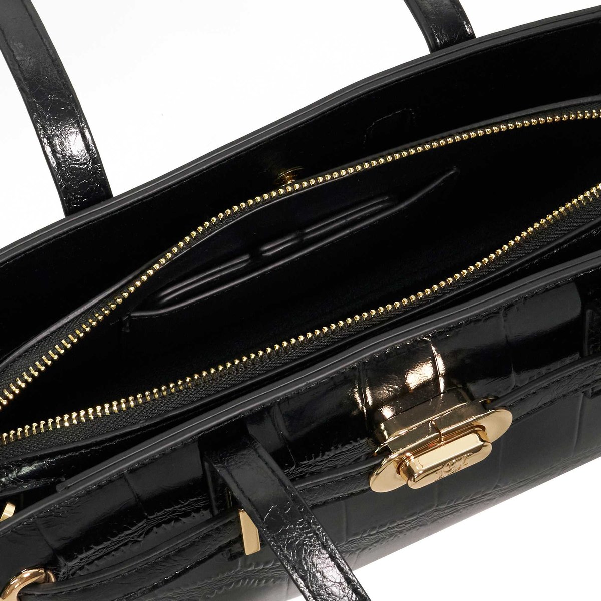 Sac rigide orné de papillons - DUTTERFLY black-croc print leather, DUNE LONDON