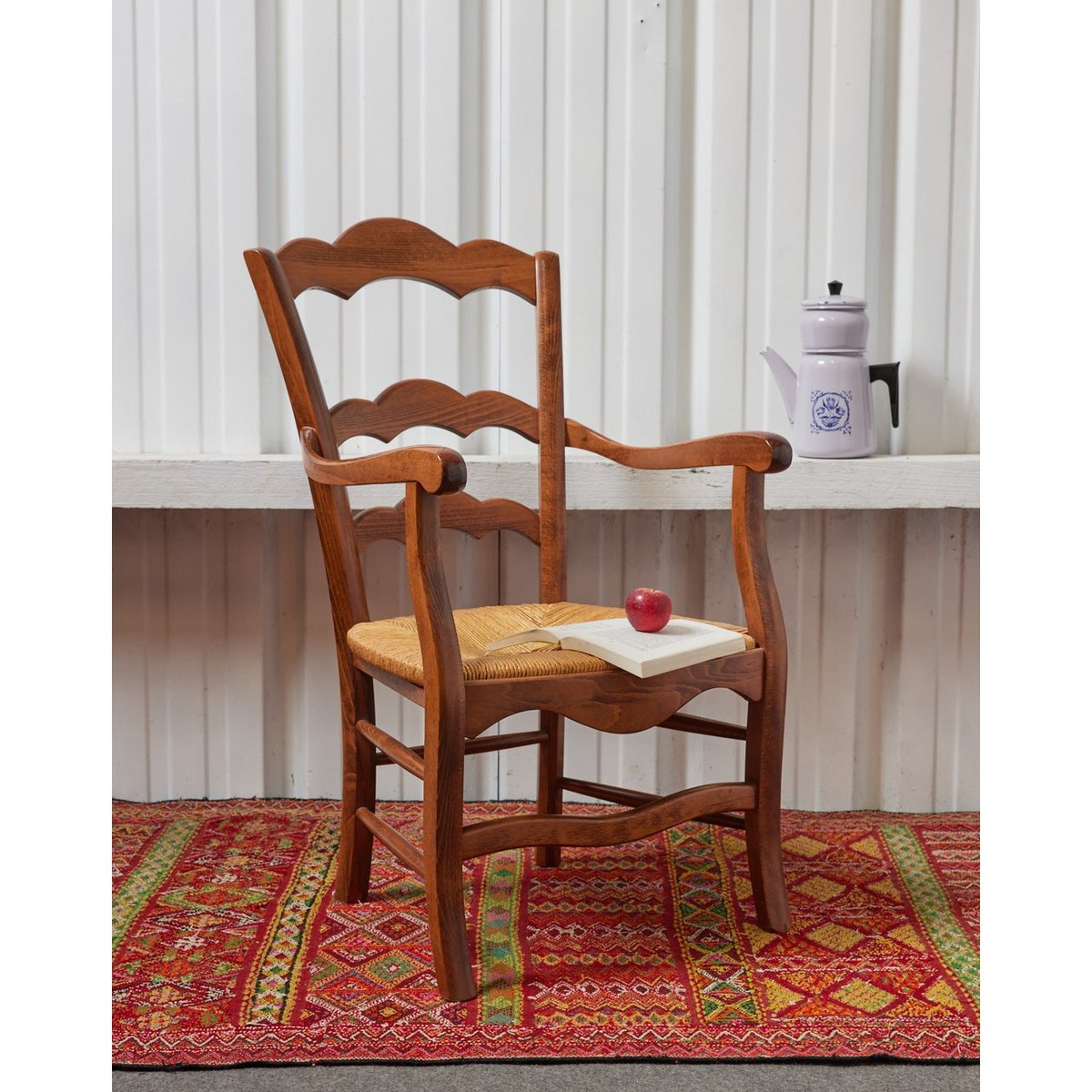 Fauteuil campagne en paille Ernest N°1077 - Bon état bois foncé, DEBONGOUT