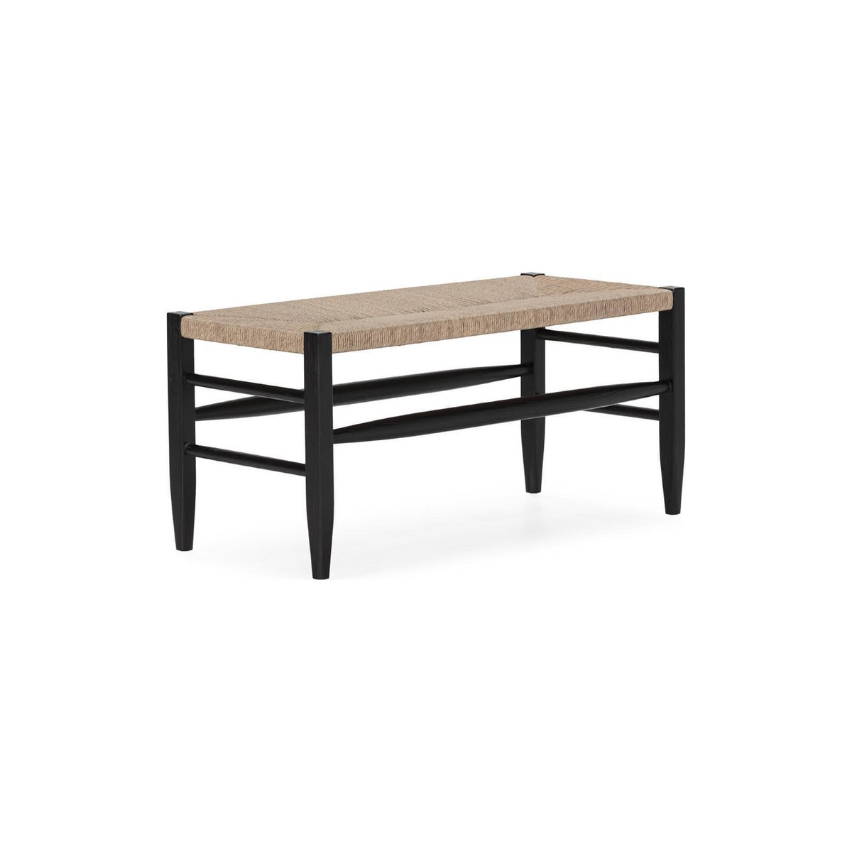 Banc en teck, Assise tressée noir et naturel, RECOLLECTION