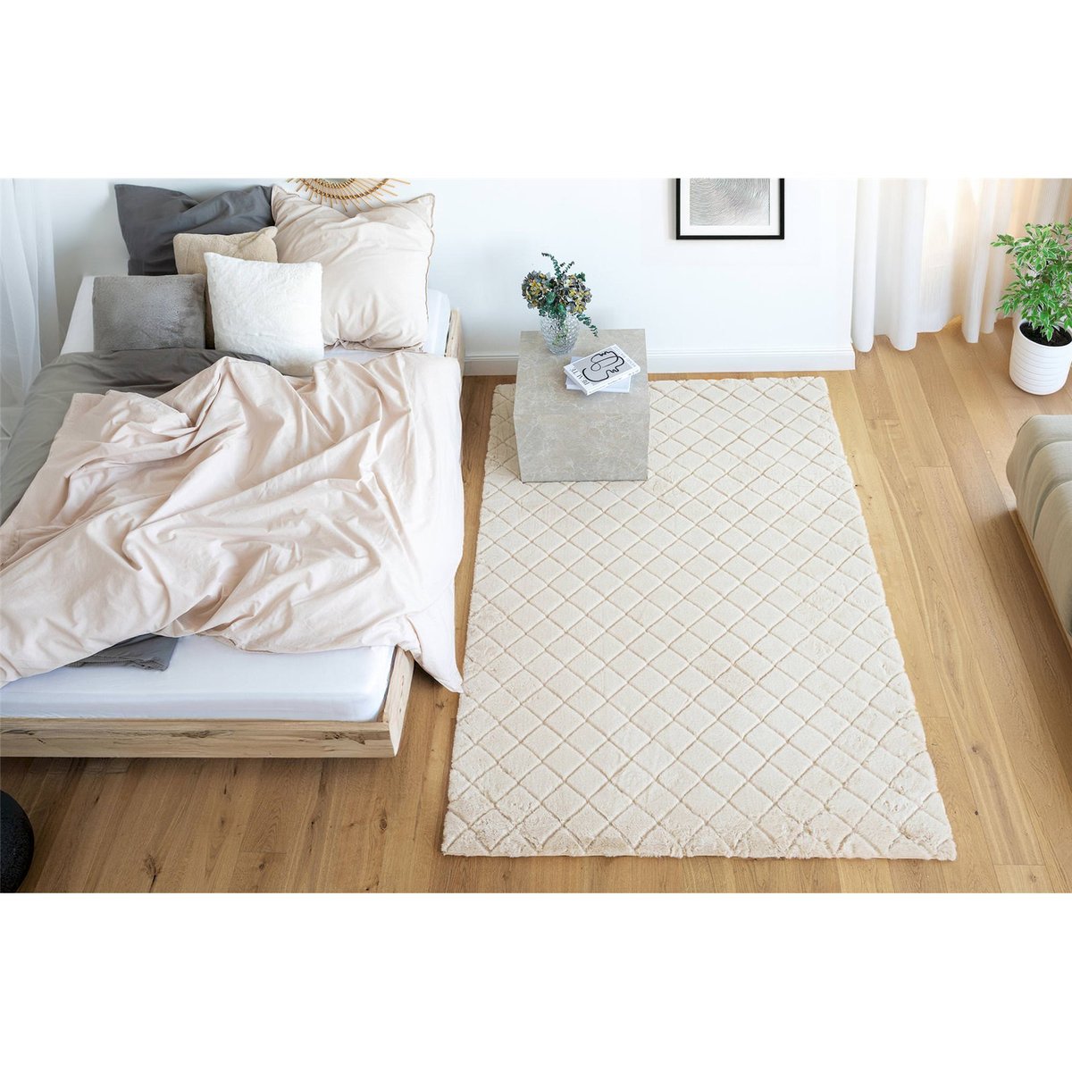 Tapis tufté à motif gaufré géométrique crème écru doux, ARTE ESPINA