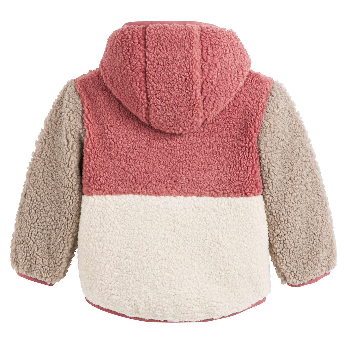 Gilet zippé à capuche, sherpa doublé jersey rose + beige, LA REDOUTE COLLECTIONS