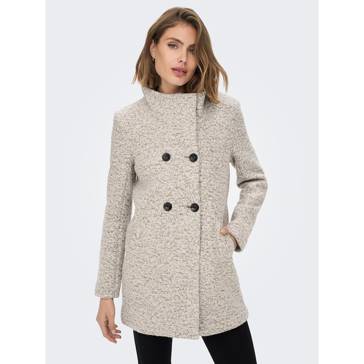Manteau col montant, boutonné taupe, ONLY