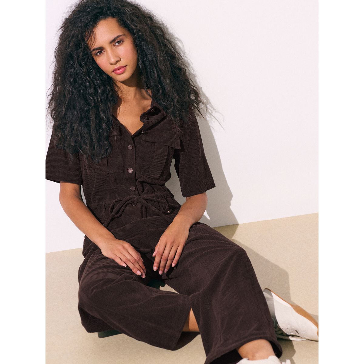 Combi-pantalon militaire en velours côtelé marron, NEXT