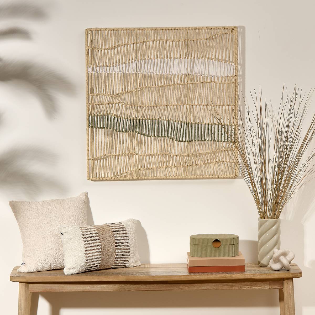 Décoration murale en métal et papier tressé HENRY beige, ATMOSPHERA