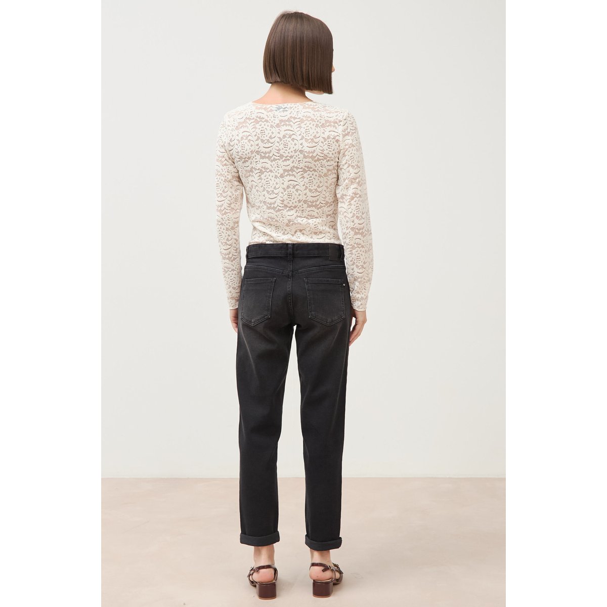 Jeans droit 7/8ème taille standard denim noir, BONOBO