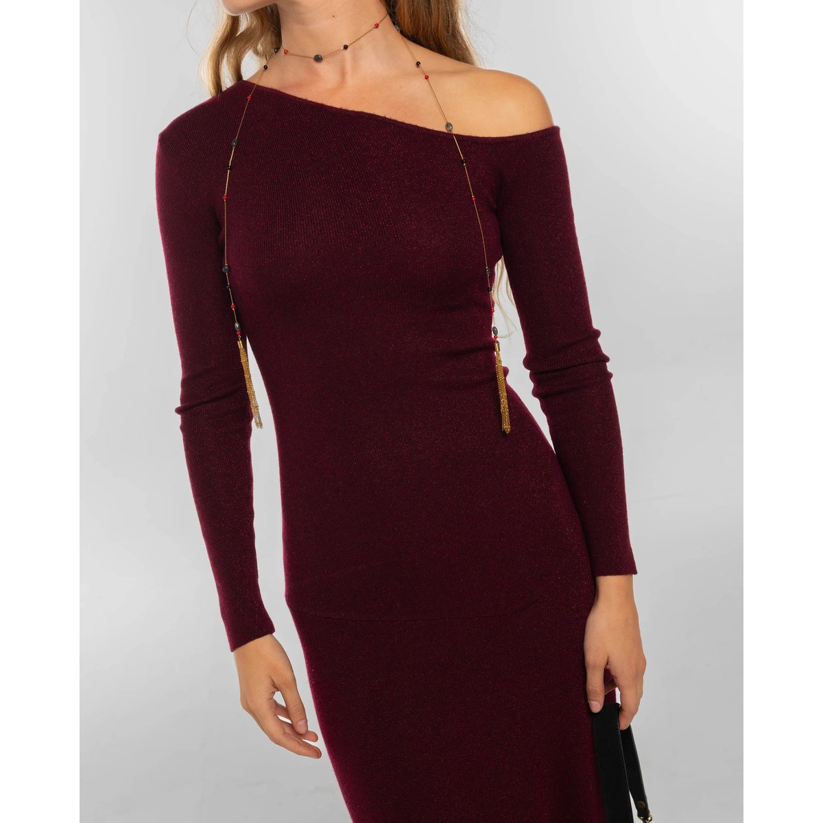 Robe en maille asymétrique bordeaux, THE-ARE