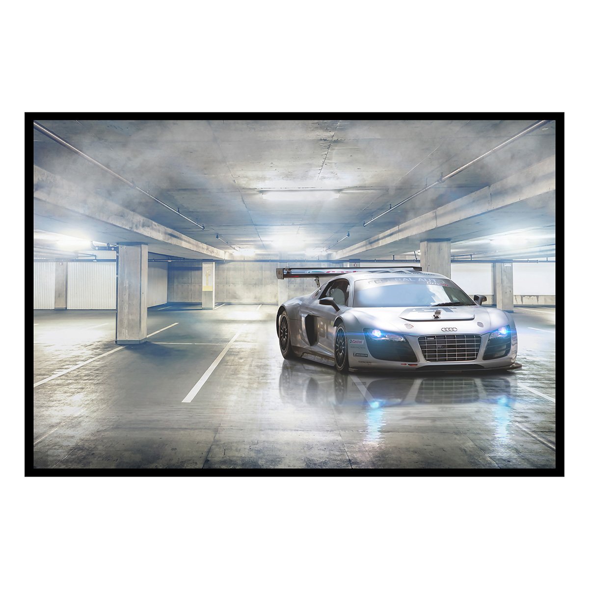 Affiche encadrée voiture sportive parking affiche + cadre en métal - noir, HEXOA