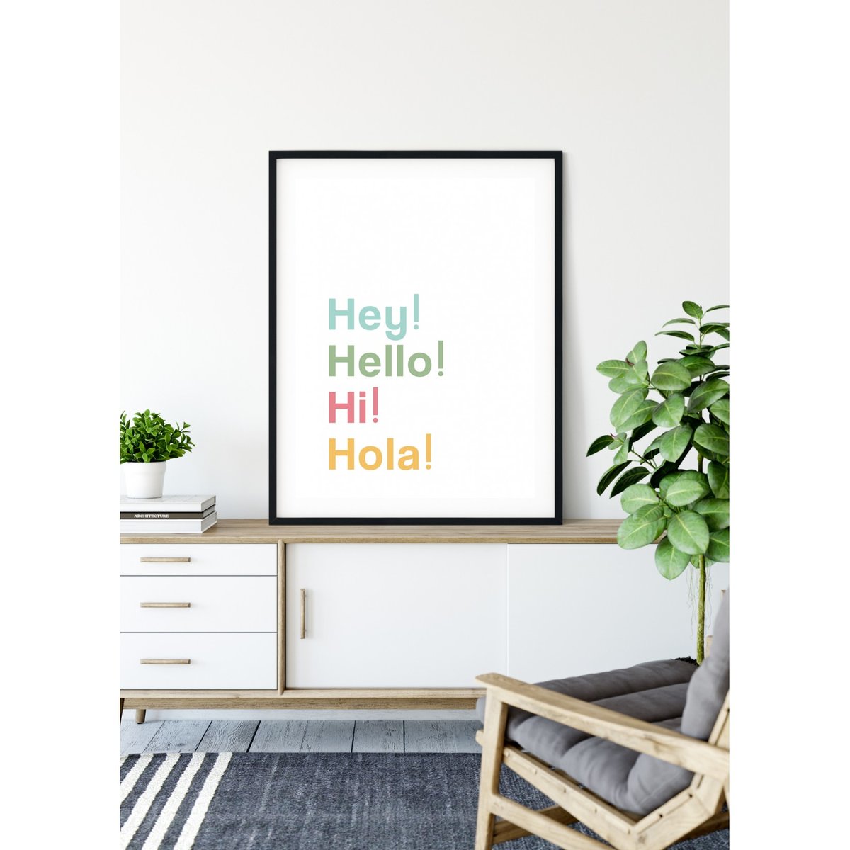Poster 'Hey! Hello! Hi! Hola!' blanc, L'AFFICHERIE