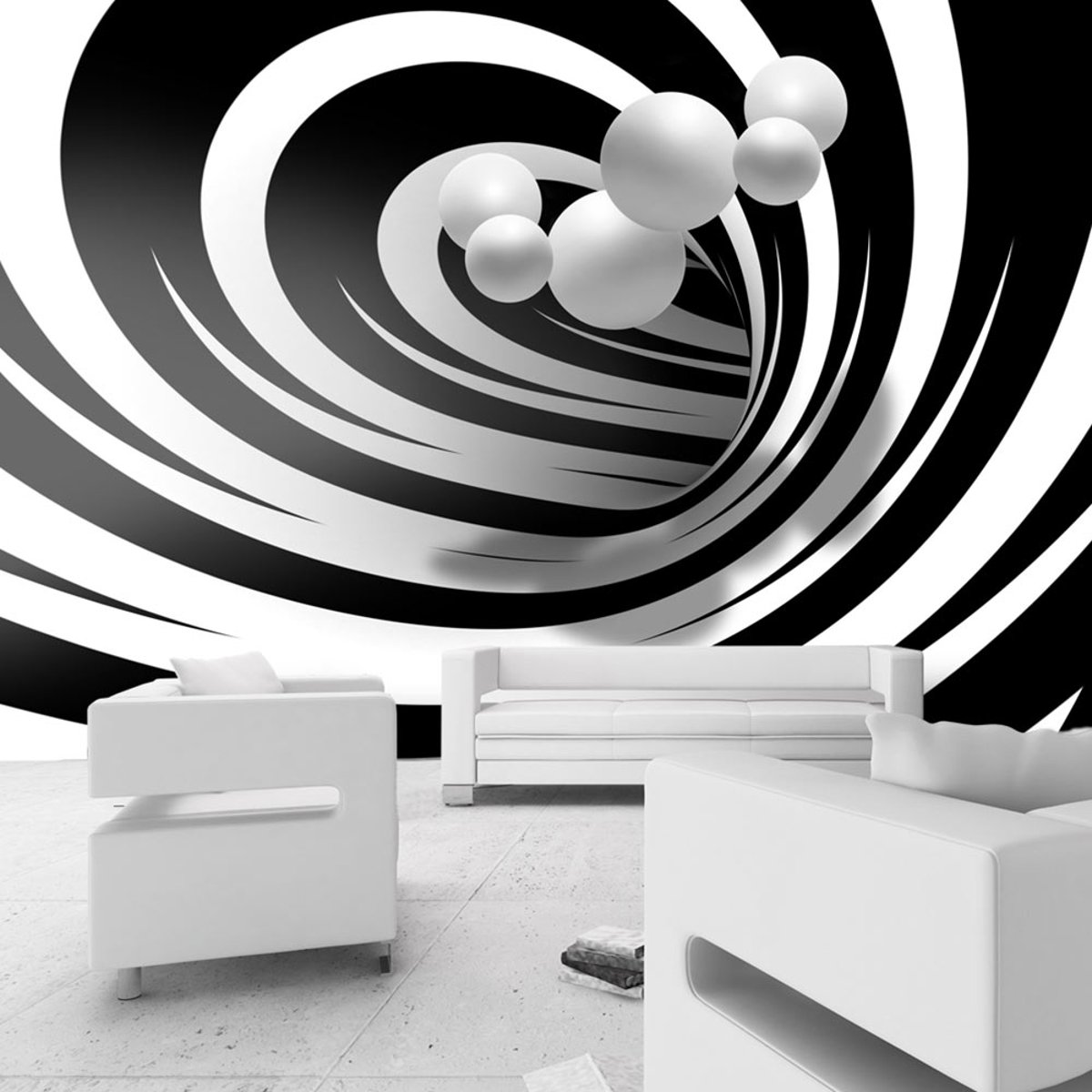 Papier peint intissé panoramique Abstractions Twisted In Black & White noir, EDEN