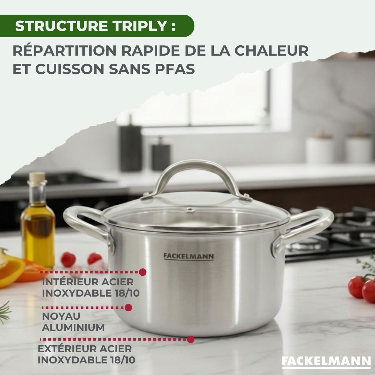 Batterie de cuisine 2 faitouts 20/24cm VITA3 gris, FACKELMANN