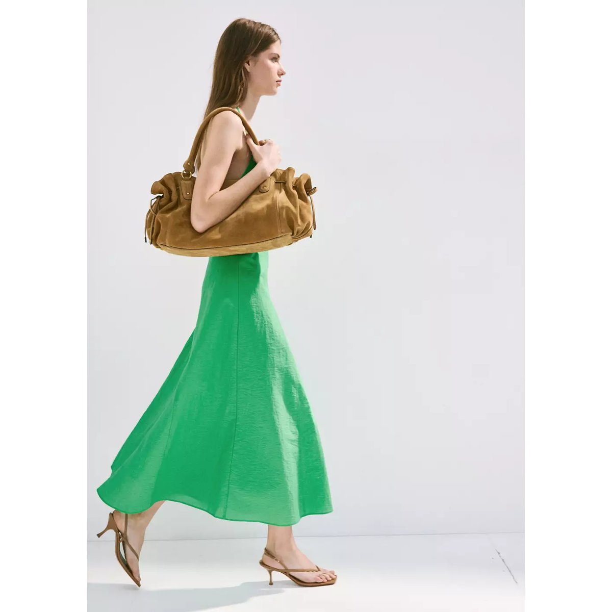 Robe emmanchures américaines détails froncés vert, MANGO
