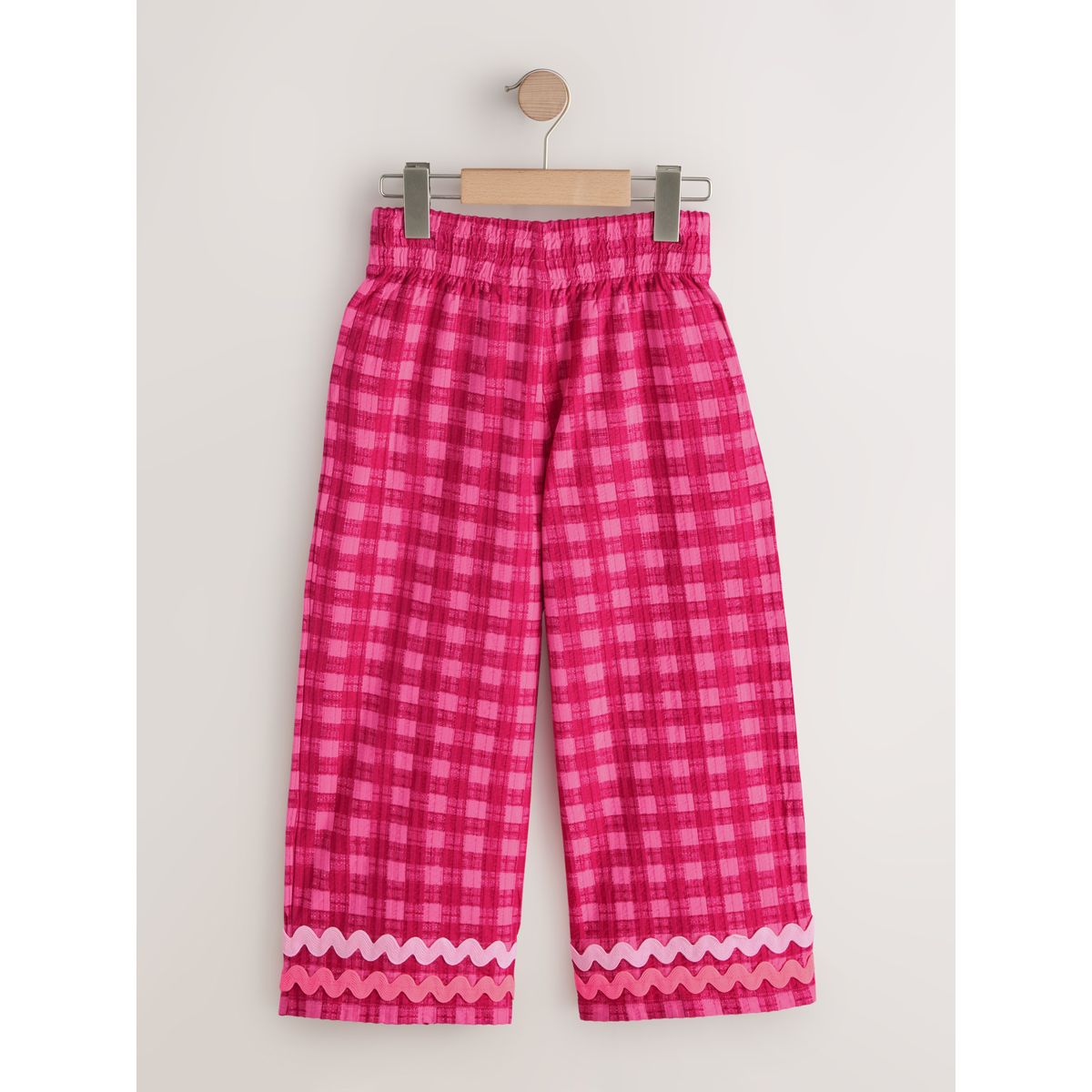 Pantalon large à bordure festonnée vichy rose, NEXT