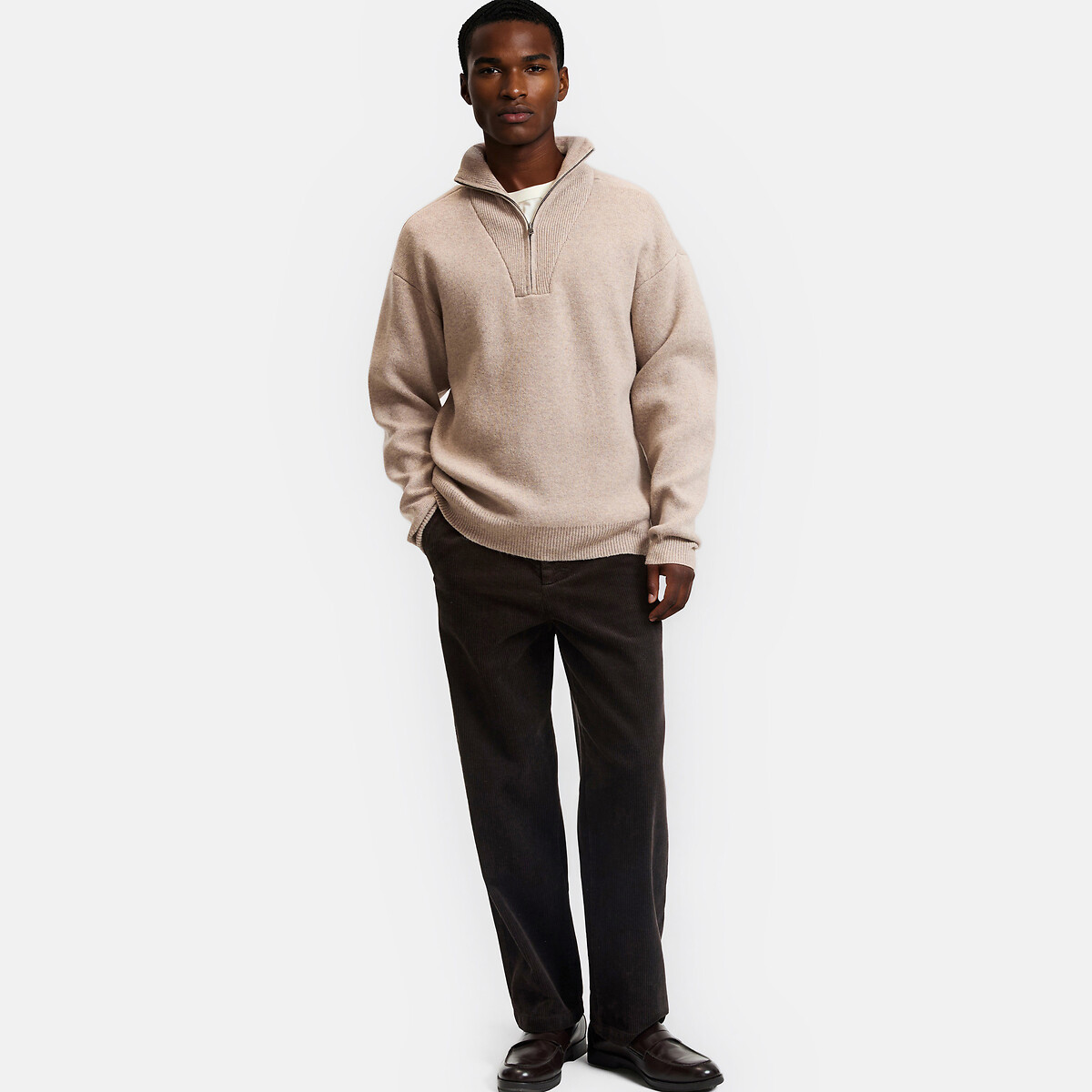 Pull col montant en grosse maille beige chiné, LA REDOUTE COLLECTIONS