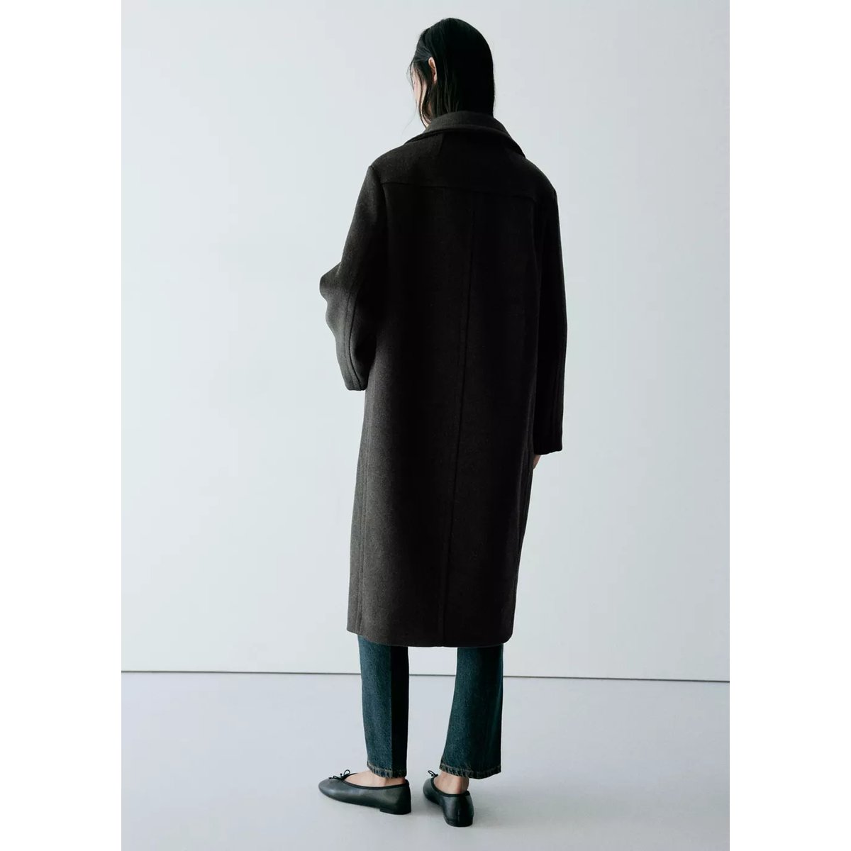 Manteau en mélange de laine à col cheminée gris chiné foncé, MANGO