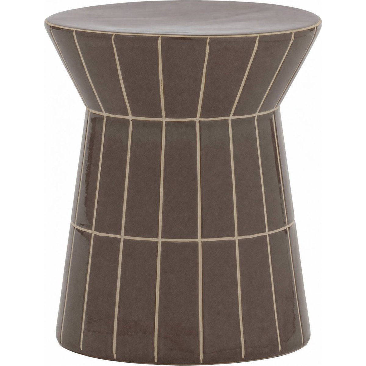 Tabouret en céramique au motif graphique brun à lignes beige, RECOLLECTION