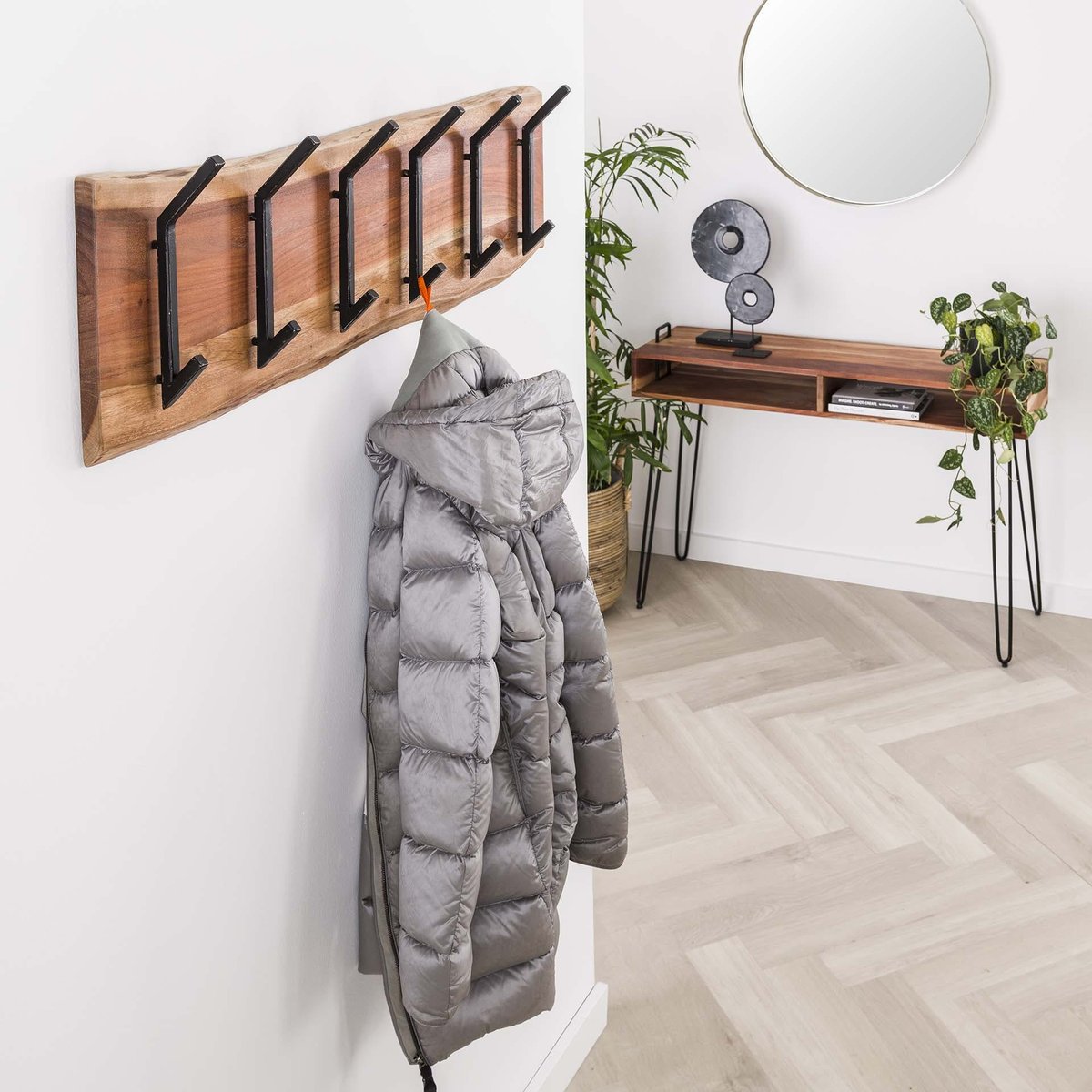 Portemanteau mural bois massif 6 double crochets TRIBECA bois naturel, PIER IMPORT