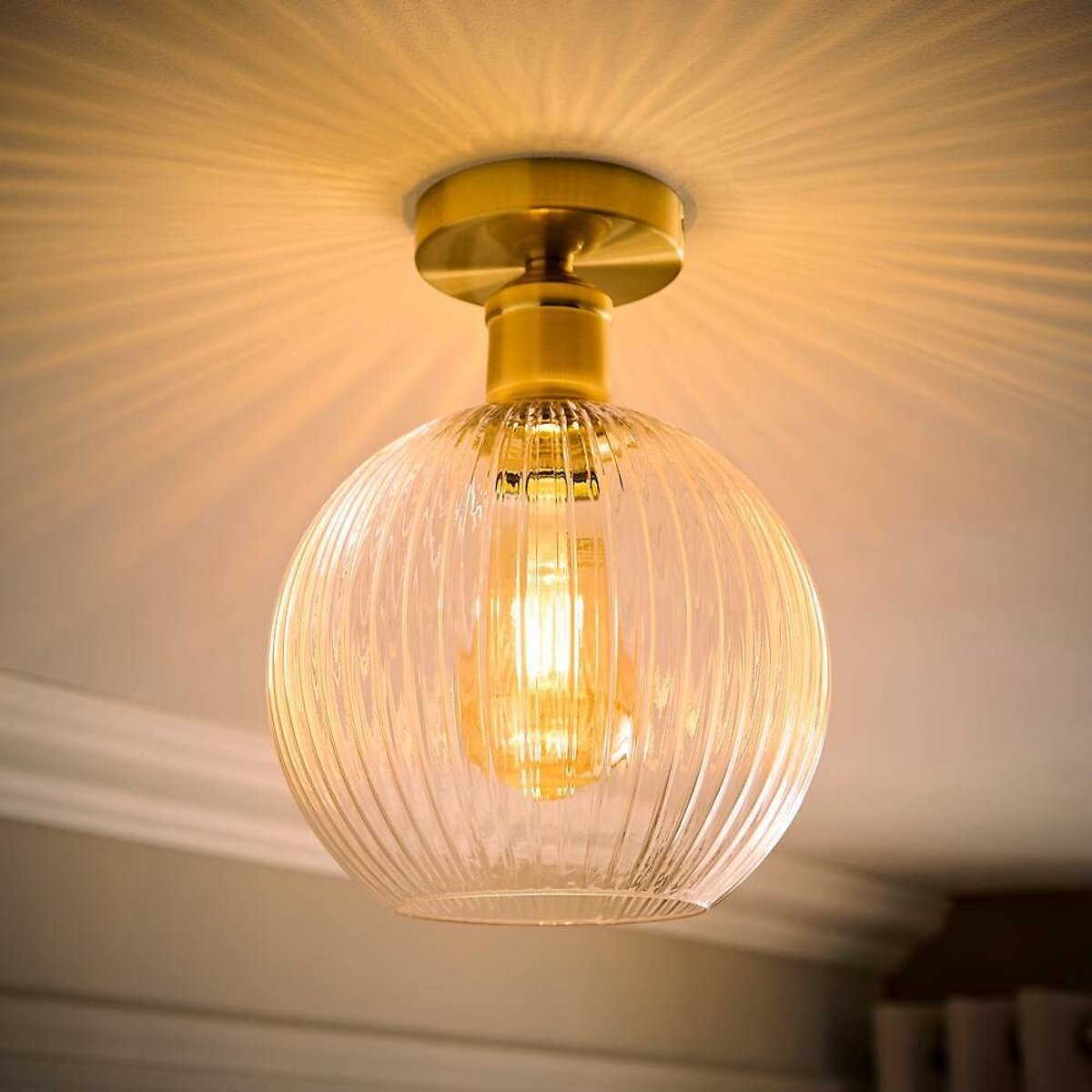 Maddy Flush Ceiling Light with Filament Bulb brushed gold, ÉDITÉ