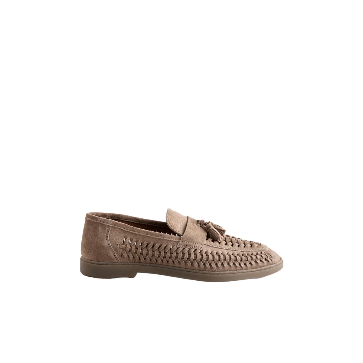 Mocassins à glands en daim effet tressé grège, NEXT
