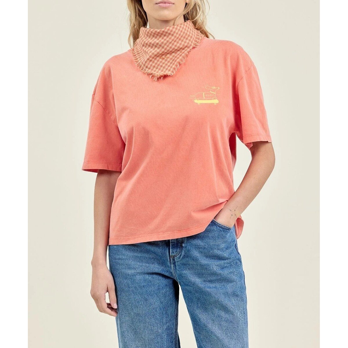 T-shirt de mangas curtas com estampado no peito, OUMI laranja, APACHES COLLECTIONS