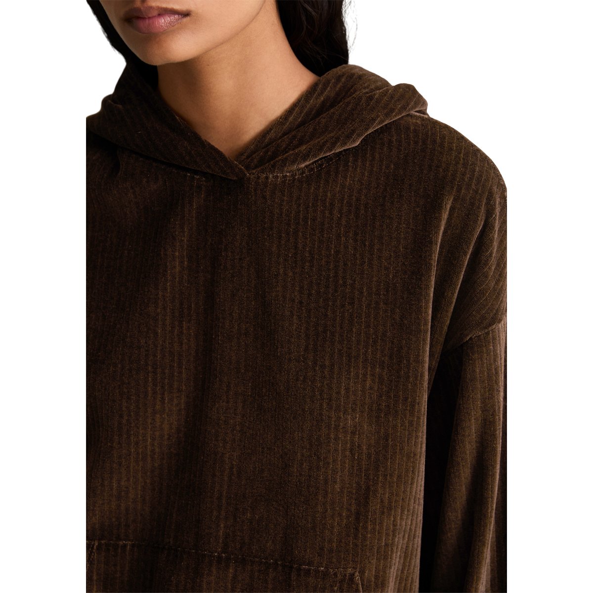 Sweat à capuche en velours côtelé, coupe décontractée en mélange de coton bio marron, MARC O’POLO DENIM