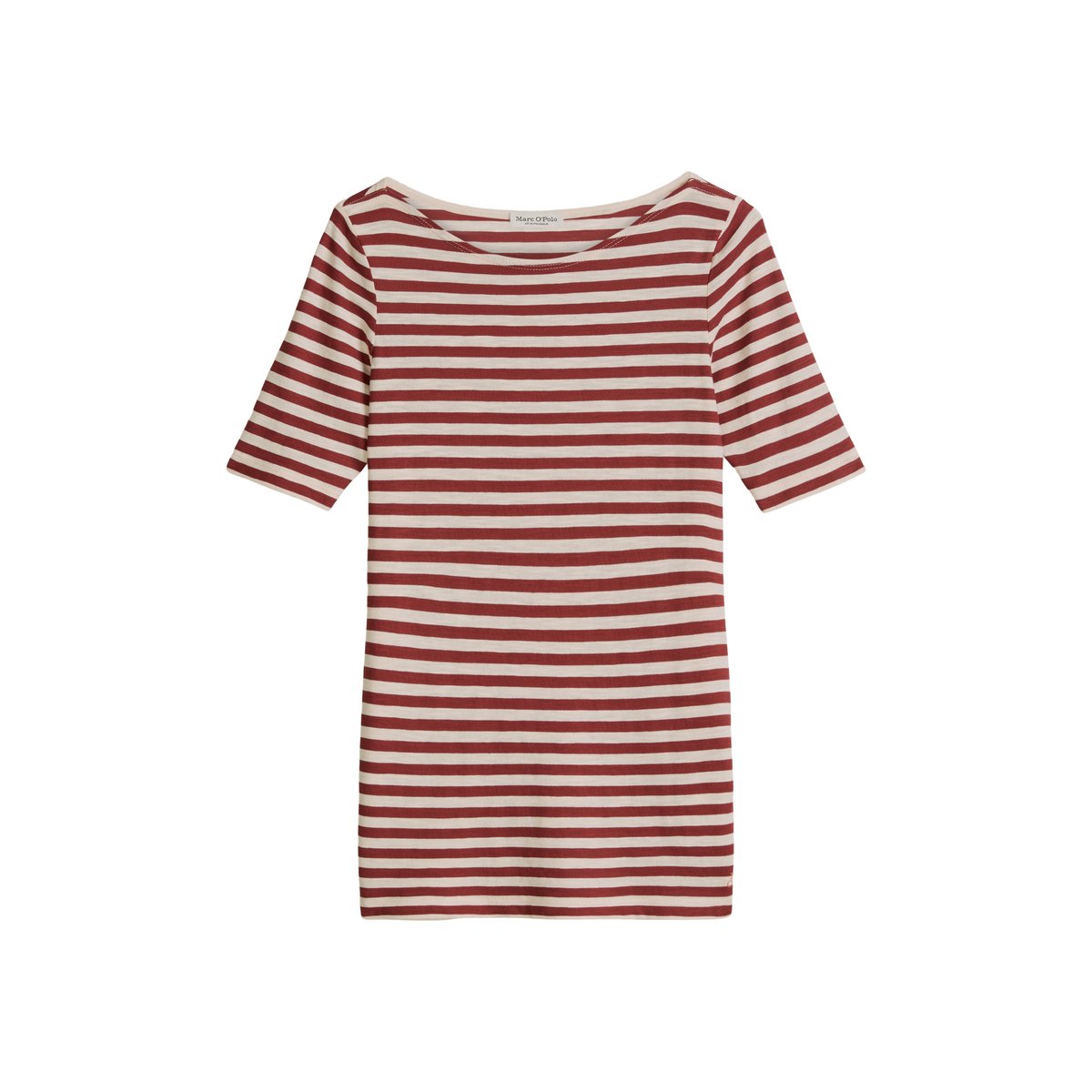 T-shirt rayé régulier en jersey de coton organique rouge, MARC O'POLO