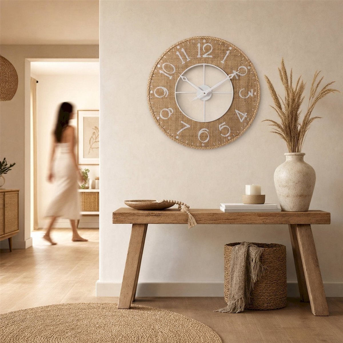 Horloge murale en bois naturel et blanc, RECOLLECTION