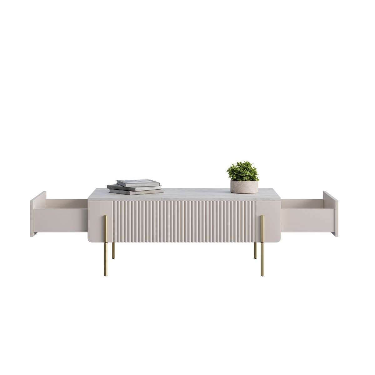 Table basse rectangulaire en panneaux de particules et MDF, MATHILDE beige, BOBOCHIC