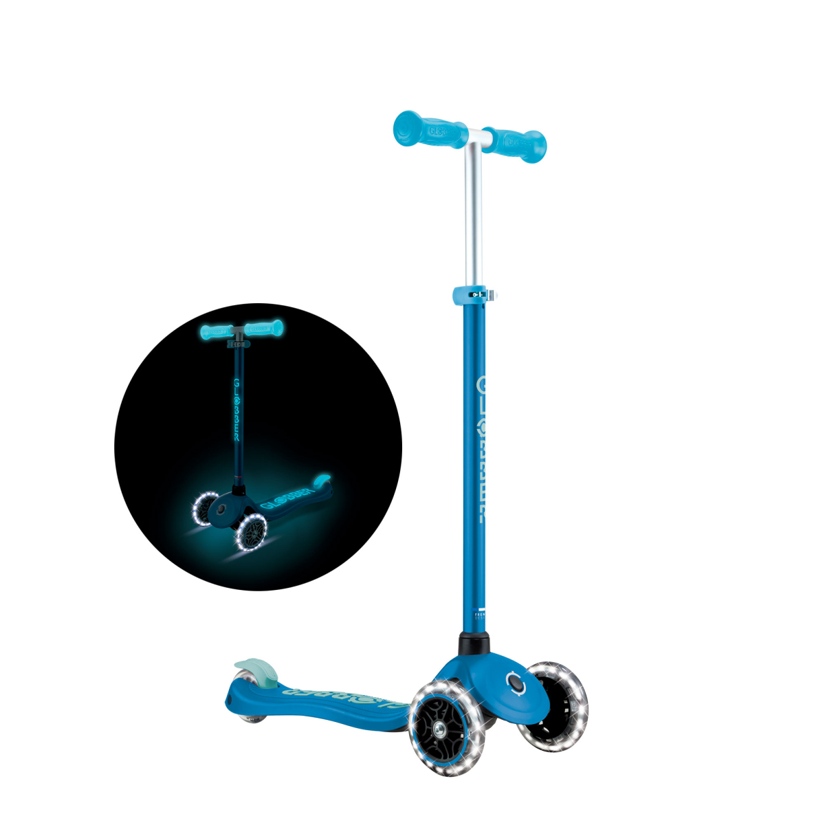 Trottinette 3 roues PRIMO PLUS GLOW LIGHTS bleu pétrole, GLOBBER