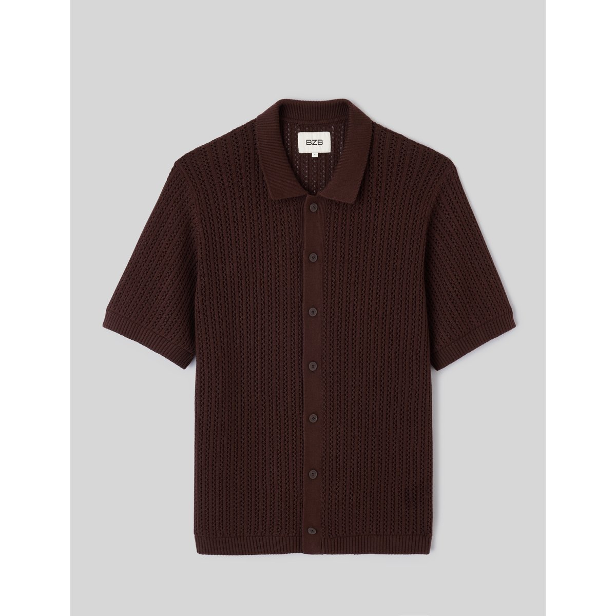 Chemise manches courtes tricot marron foncée, BZB