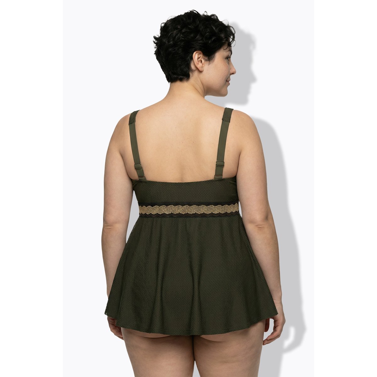 Tankini avec bande fantaisie kaki foncé, ULLA POPKEN