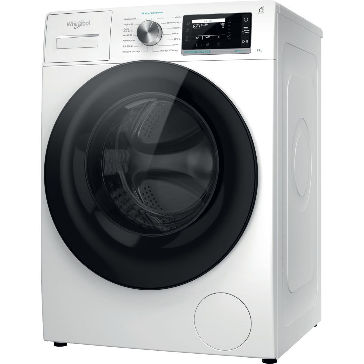 Lave linge hublot W7X89B - 8kg - 1400 trs - Moteur induction à entraînement direct (sans courroie) couleur unique, WHIRLPOOL