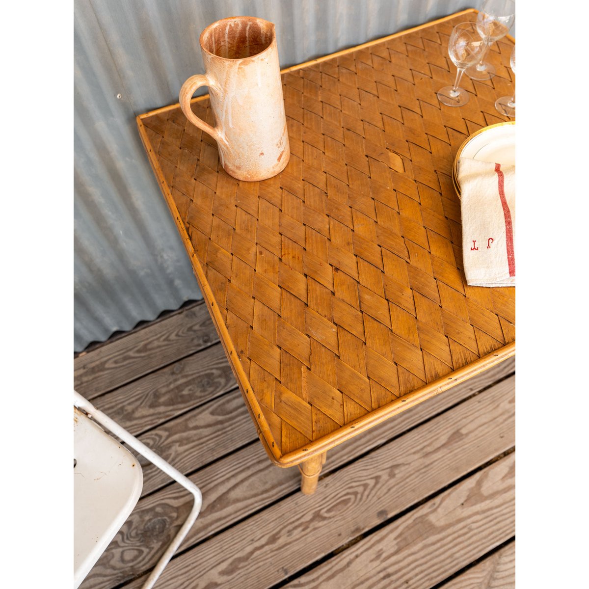 Table à manger en rotin et bambou Romy N°1451 - Bon état bois foncé, DEBONGOUT