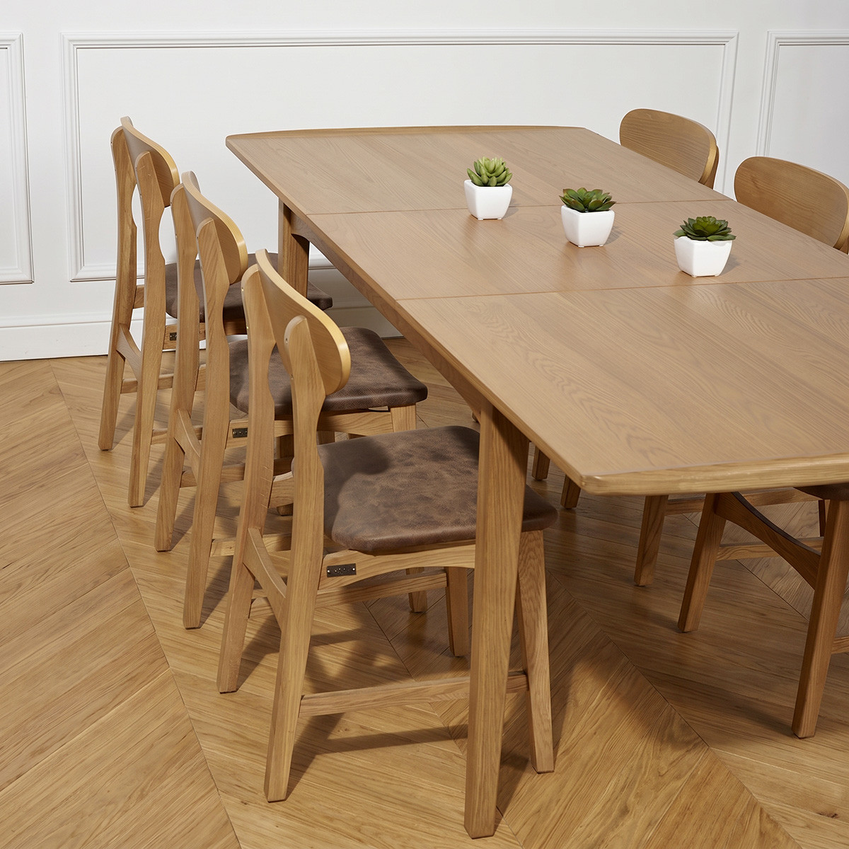 Table rectangulaire en chêne 1 rallonge 6/8 couverts DALHIA beige, ROBIN DES BOIS