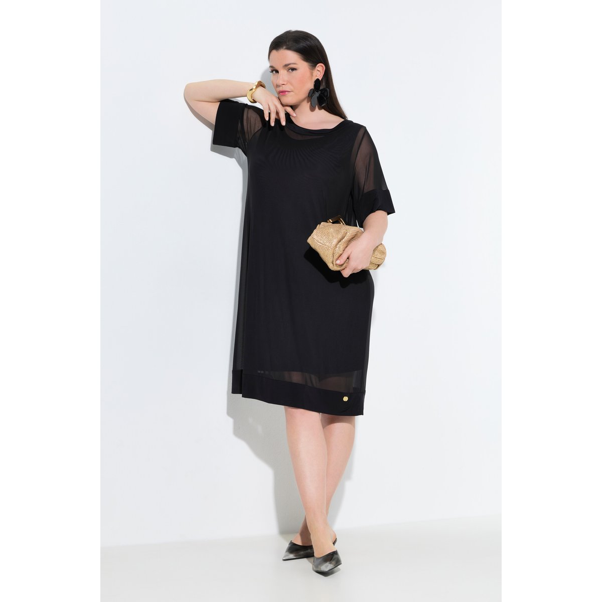 Robe doublée, voile en mesh noir, ULLA POPKEN