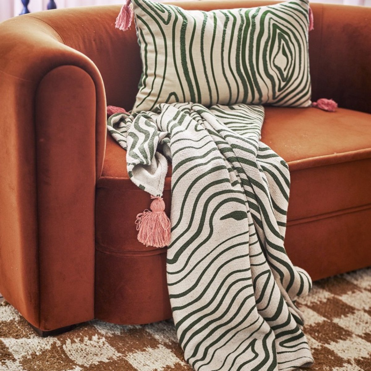 Plaid coton recyclé motif WOODSBY vert, BLOOMINGVILLE