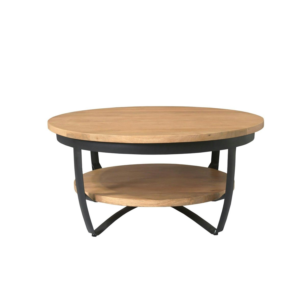 Table basse ronde bois / métal 90 cm OMAHA bois clair, PIER IMPORT