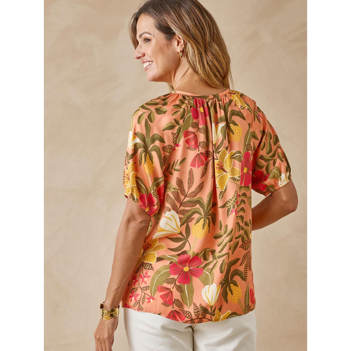 Blouse fluide imprimé fond orange, DAXON