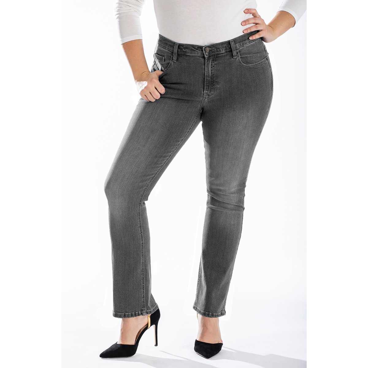 Jeans coupe bootcut denim stretch OBBO4 gris, OBER