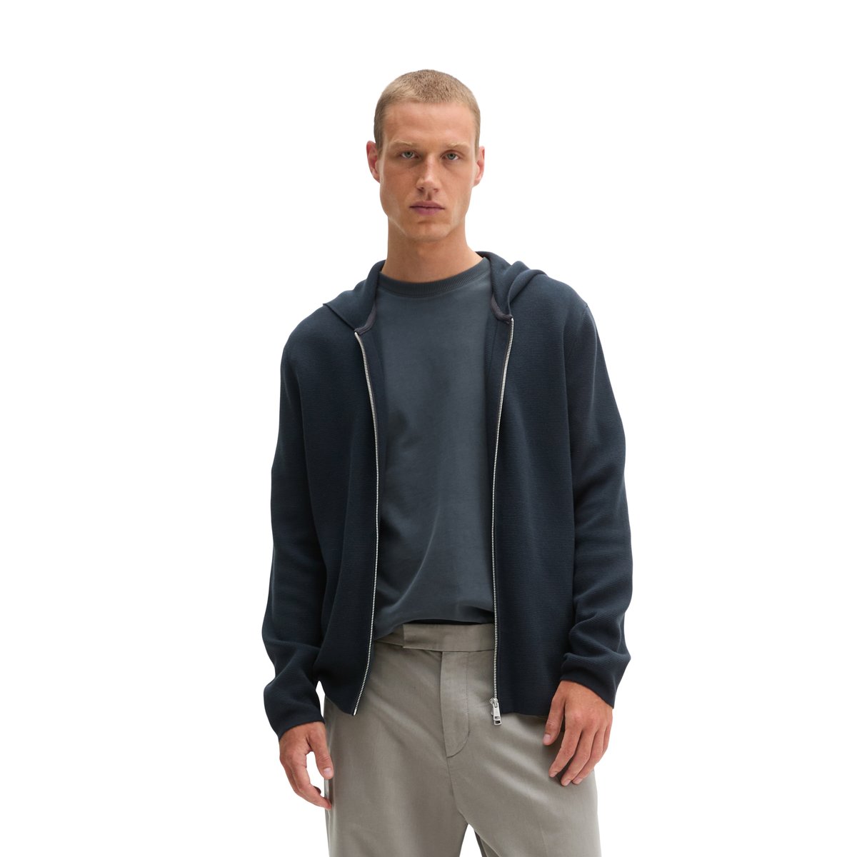 Cardigan à capuche regular en coton biologique certifié bleu, MARC O'POLO