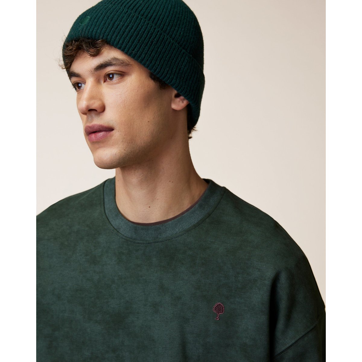 Sweat en molleton vert foncé chiné, FAGUO