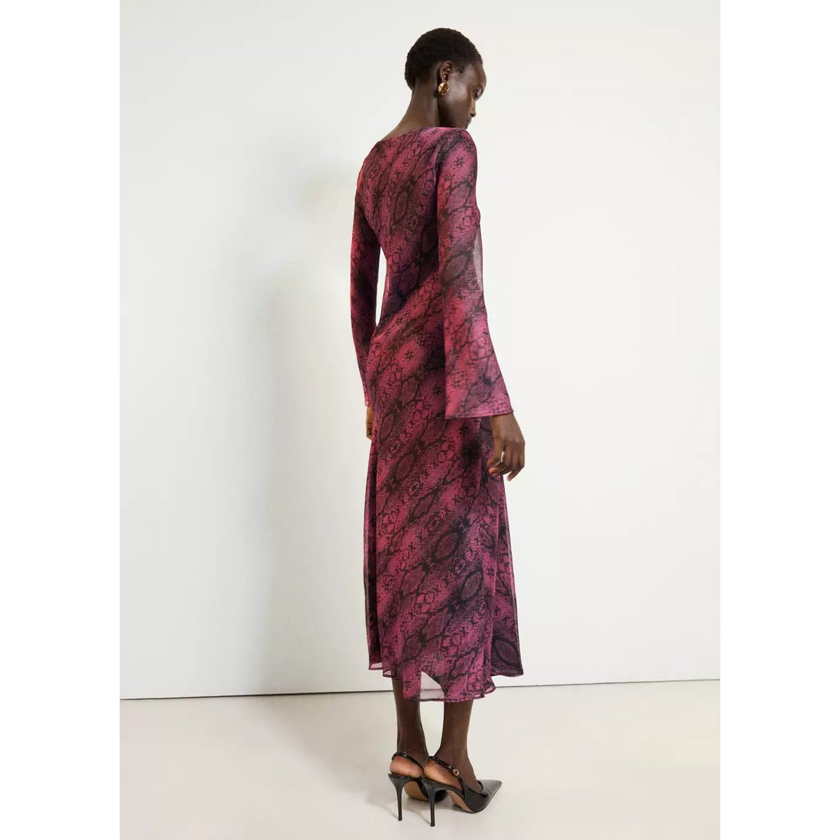 Robe à manches évasées imprimé animal rose, MANGO