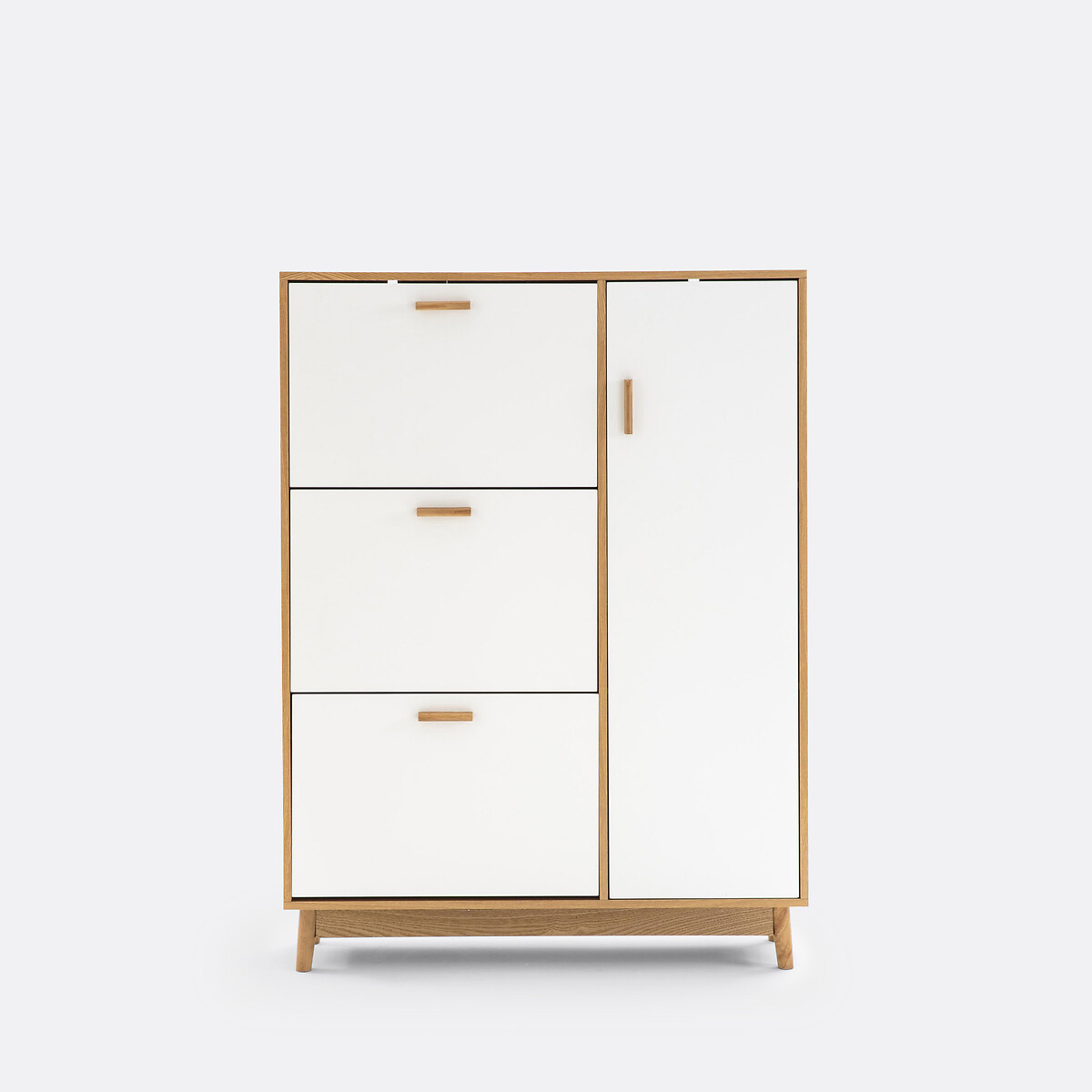 Mueble zapatero Sheldon, 3 puertas abatibles y 1 puerta lateral blanco/madera, SO'HOME