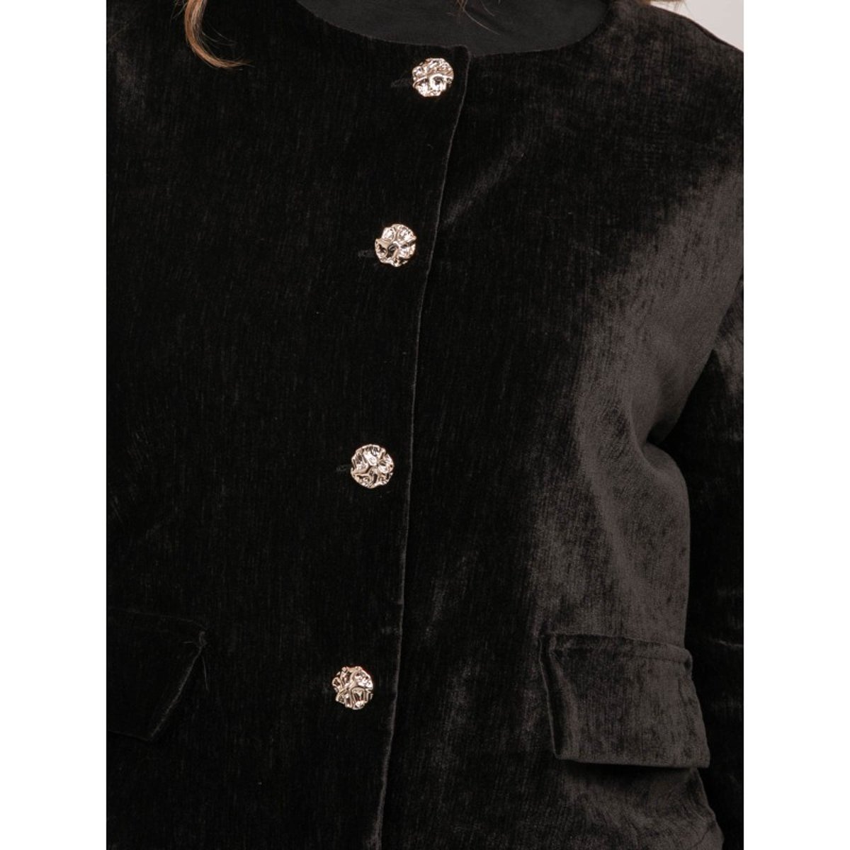 Veste Courte Effet Velours Boutons Bijoux Uxelle noir, DONA LISA