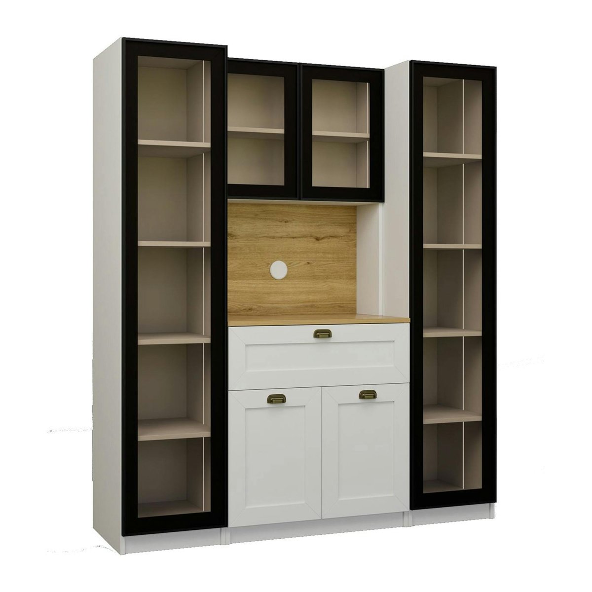 Vaisselier de cuisine à LED 6 portes décor blanc et noir AURA blanc, PIER IMPORT